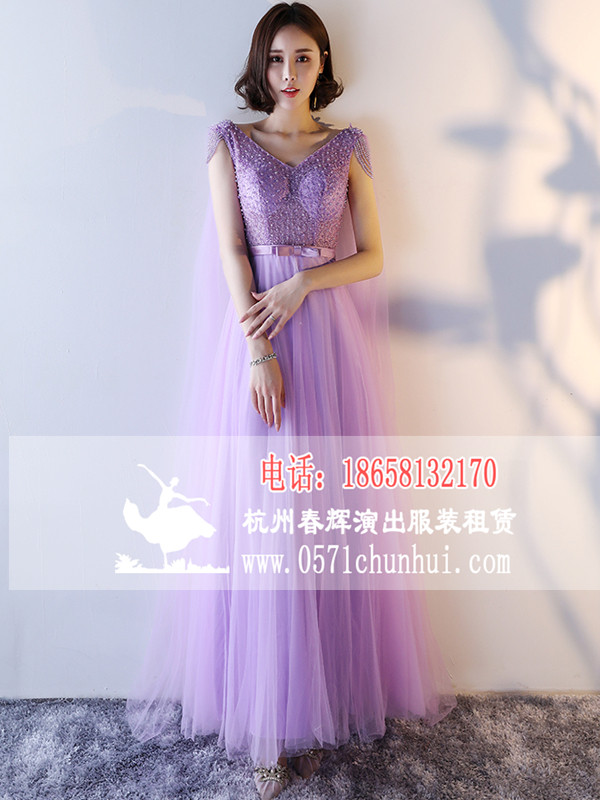 CLF 11610 晚礼服 紫色晚礼服 飘带